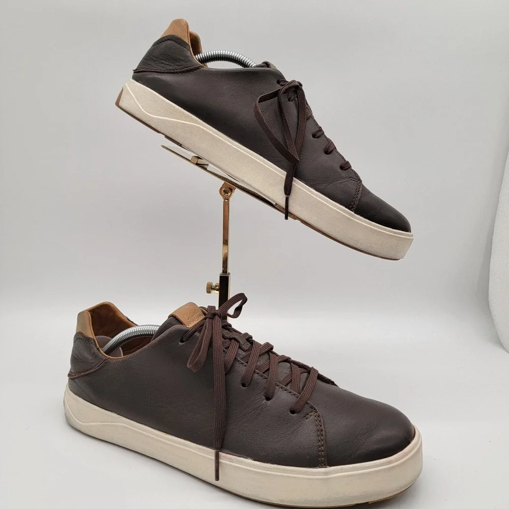 Olukai Lae'ahi Li'ili Men's Sz 10.5 Shoes Brown Leather Comfort Casual Sneakers